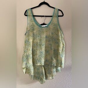 Cacique Women’s yellow Floral Chiffon Lingerie Sleep Set Tank Shorts Sheer 22/24